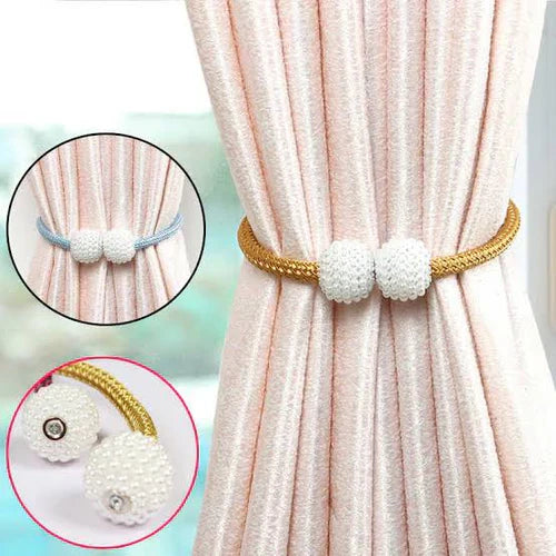 Magnetic Curtain Buckle Tieback β Beaded Hanging Ball Curtain Clip (1 Pair, Random Color)